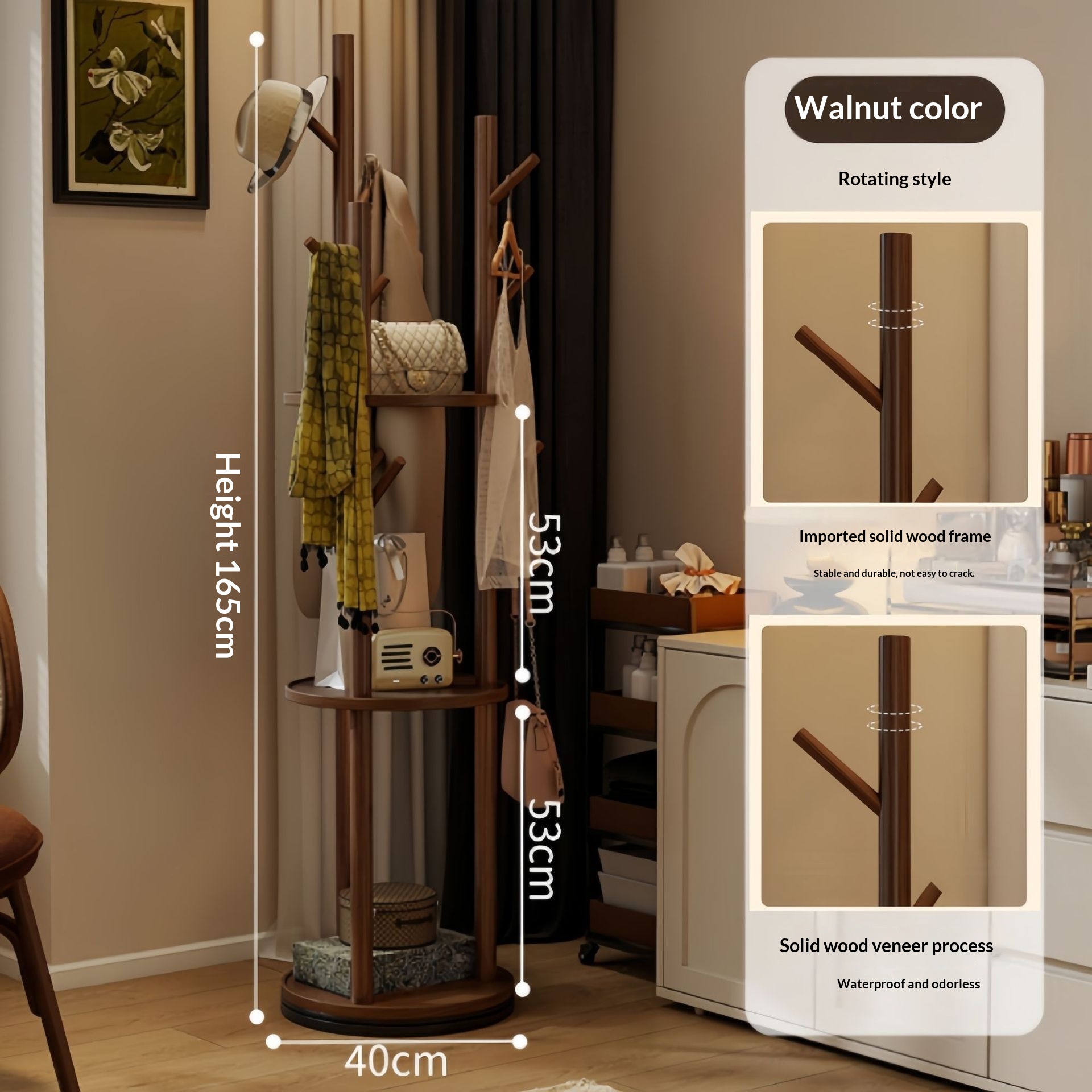 Perchero giratorio 3 niveles – estilo y orden en casa · Walnut · Rotating Style
