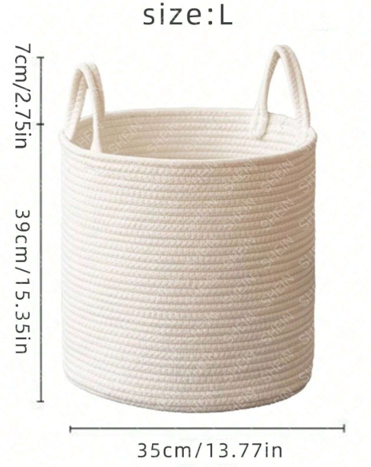 Cesta de almacenaje tejida con asa – Blanca (S) · Option2