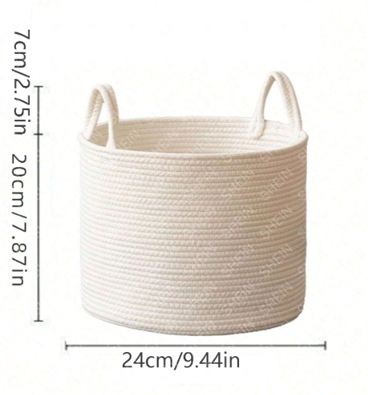 Cesta de almacenaje tejida con asa – Blanca (S) · Option3
