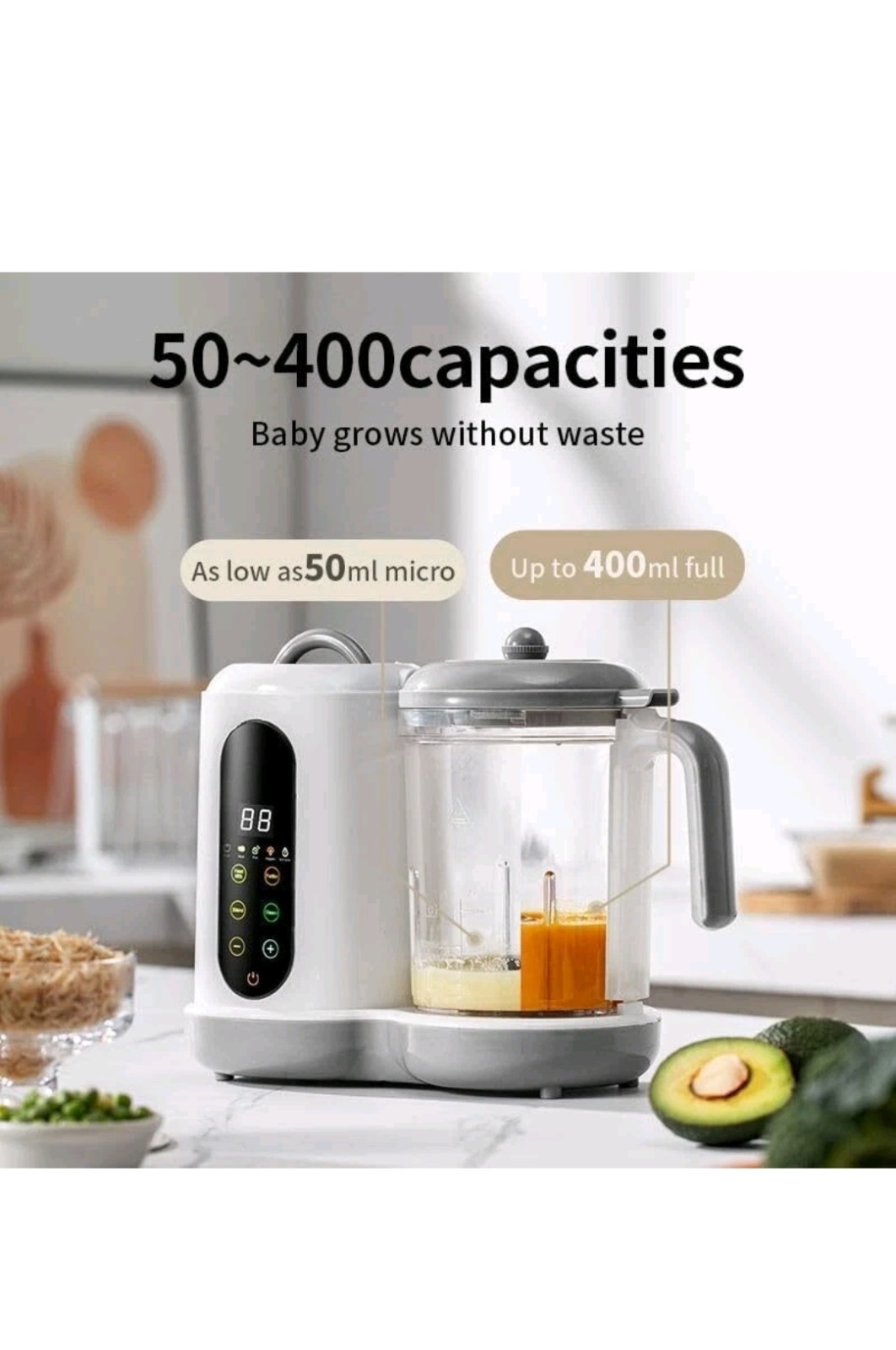 Baby Food Maker con Vapor y Batidora – Panel LED PULSE