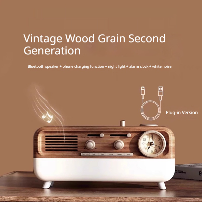 Altavoz Bluetooth Retro con Reloj Despertador y Luz Ambiental