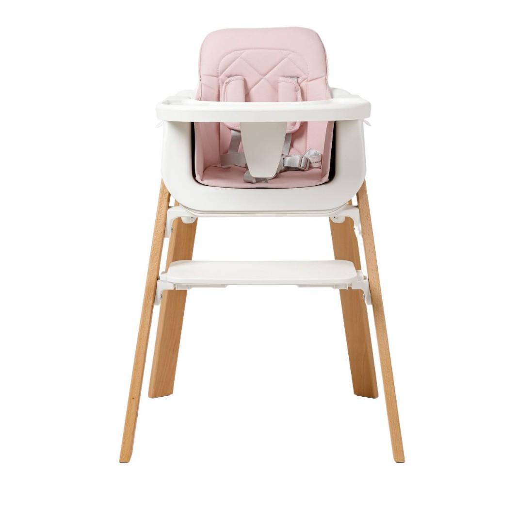 Trona de madera ajustable para bebé desde 6 meses · Pink Whole Set