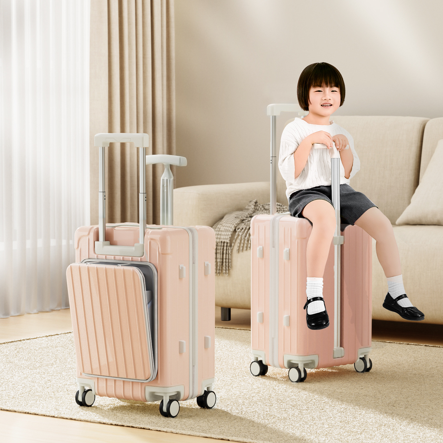 Maleta familiar con asiento para niños y apertura frontal · Pink · 20 inches