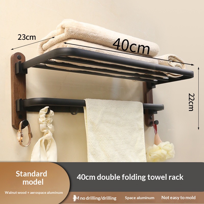 Toallero doble plegable nogal – sin taladro | Sereno